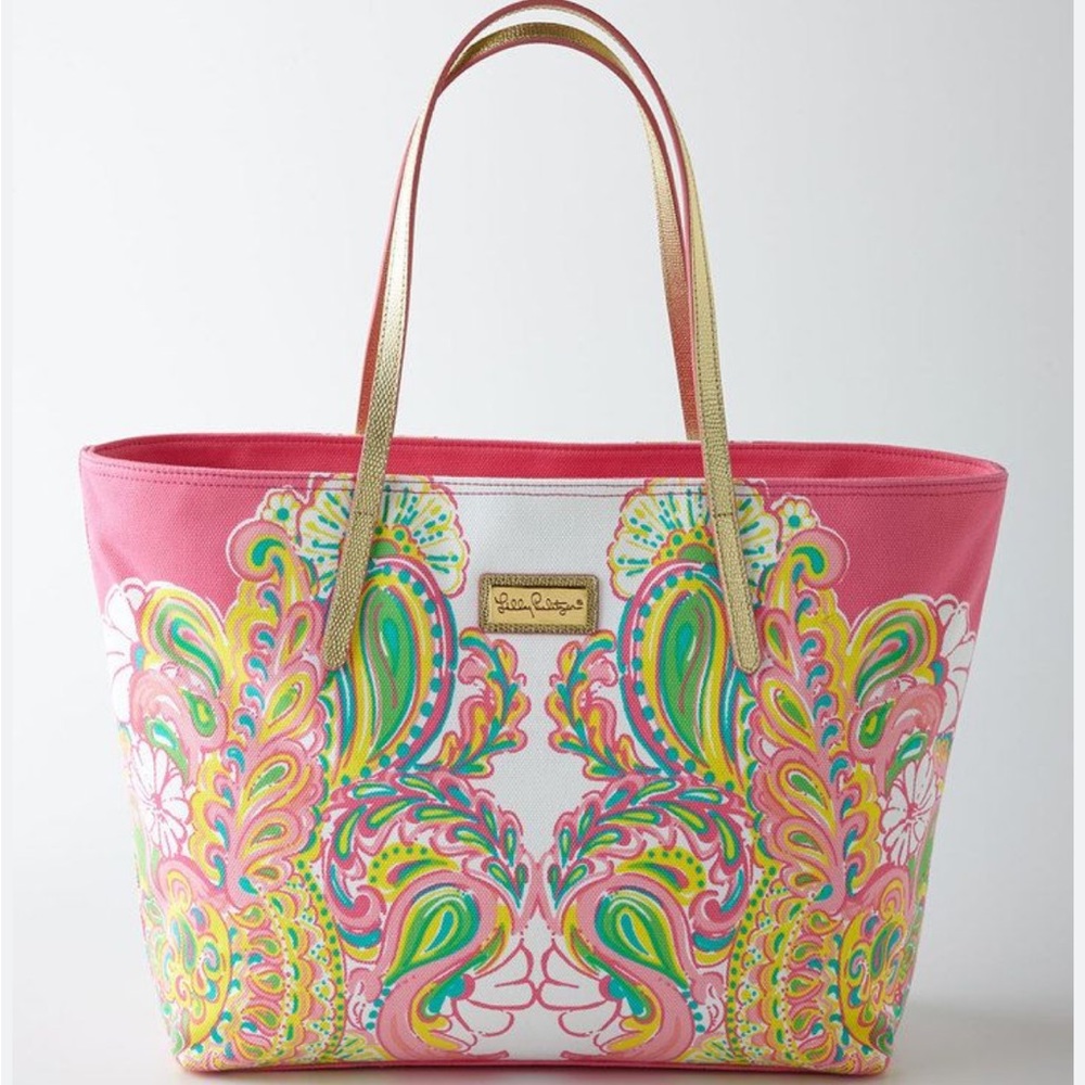 Lilly Pulitzer Paisley Tote Bag with Gold Leather Straps